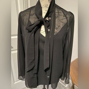 Banana Republic Black Tie‎ Front Long Sleeve Blouse Dress Blouse